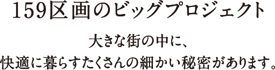 159区画のビッグプロジェクト 大きな街の中に、快適に暮らすたくさんの細かい秘密があります。